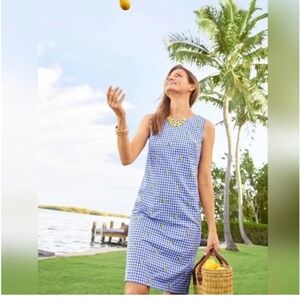 Talbots Embroidered Lemon Gingham Sheath Dress Size 8